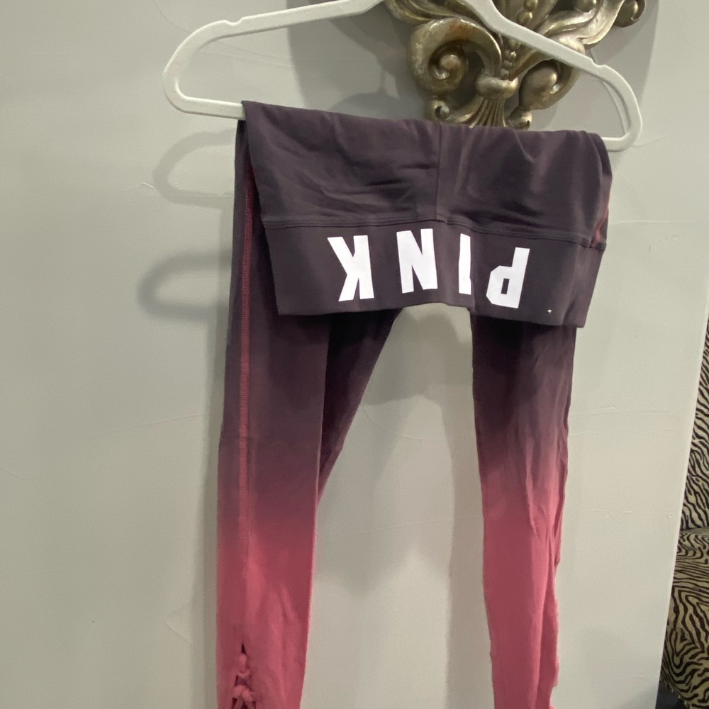 PINK yoga leggings super soft sz S with crochet details